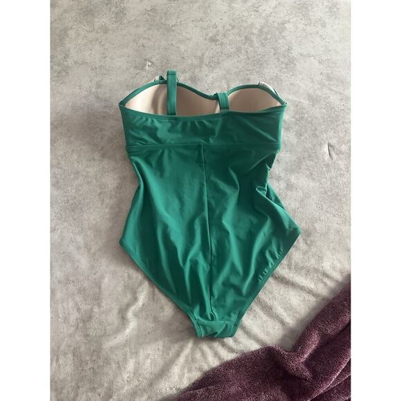 Women's Kona Sol Textured Square Neck High Coverage One Piece Green Swimsuit~ - Picture 3 of 6